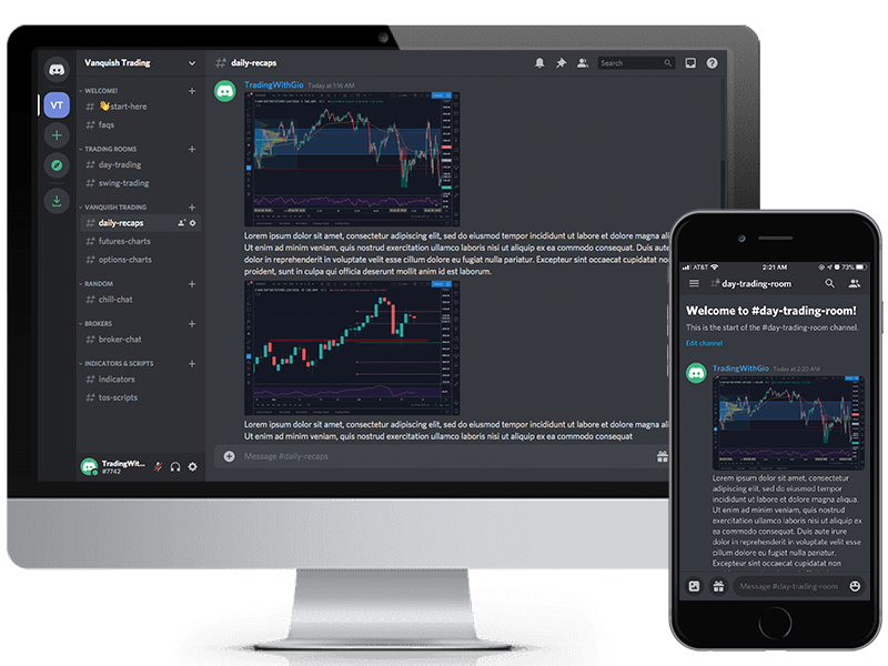 Vanquish Trading Live Trading Room Mockup